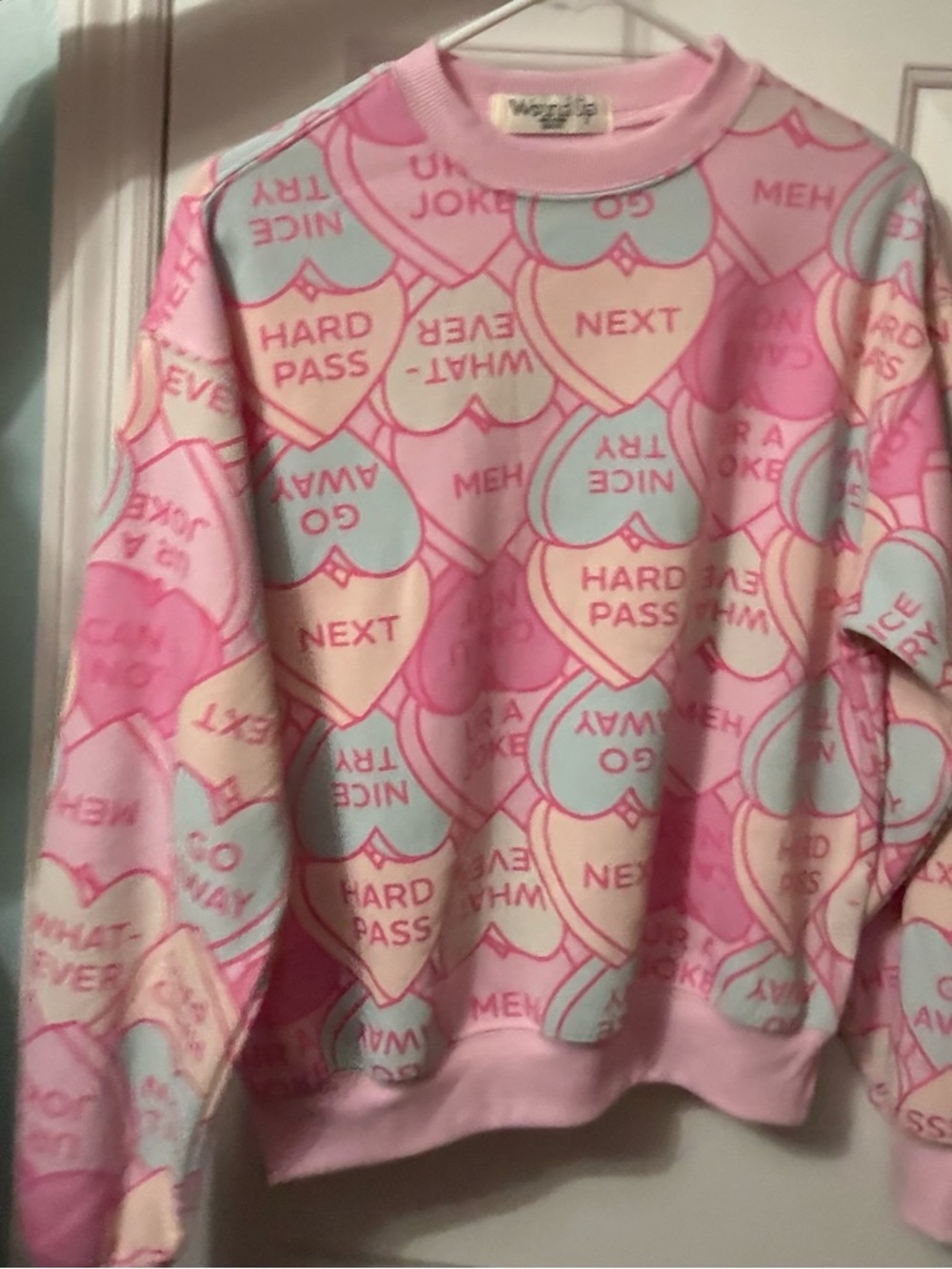 Wound Up Pink & Light Blue Conversation Heart Sweatshirt